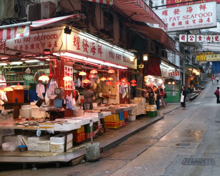 Fresh seafood stall in Sheung Wan, Hong Kong Island side